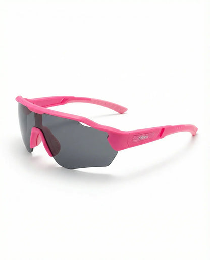 Magenta sunglasses from höhen Aero side view, dark lenses and aerodynamic frame designed for high-performance sports.